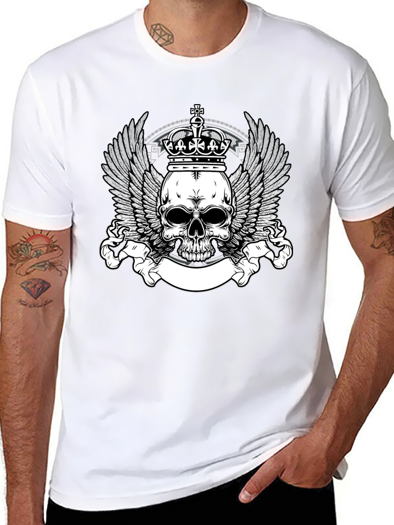 Skull Crown Wings Graphic Black T-Shirt