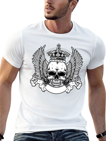 Skull Crown Wings Graphic Black T-Shirt