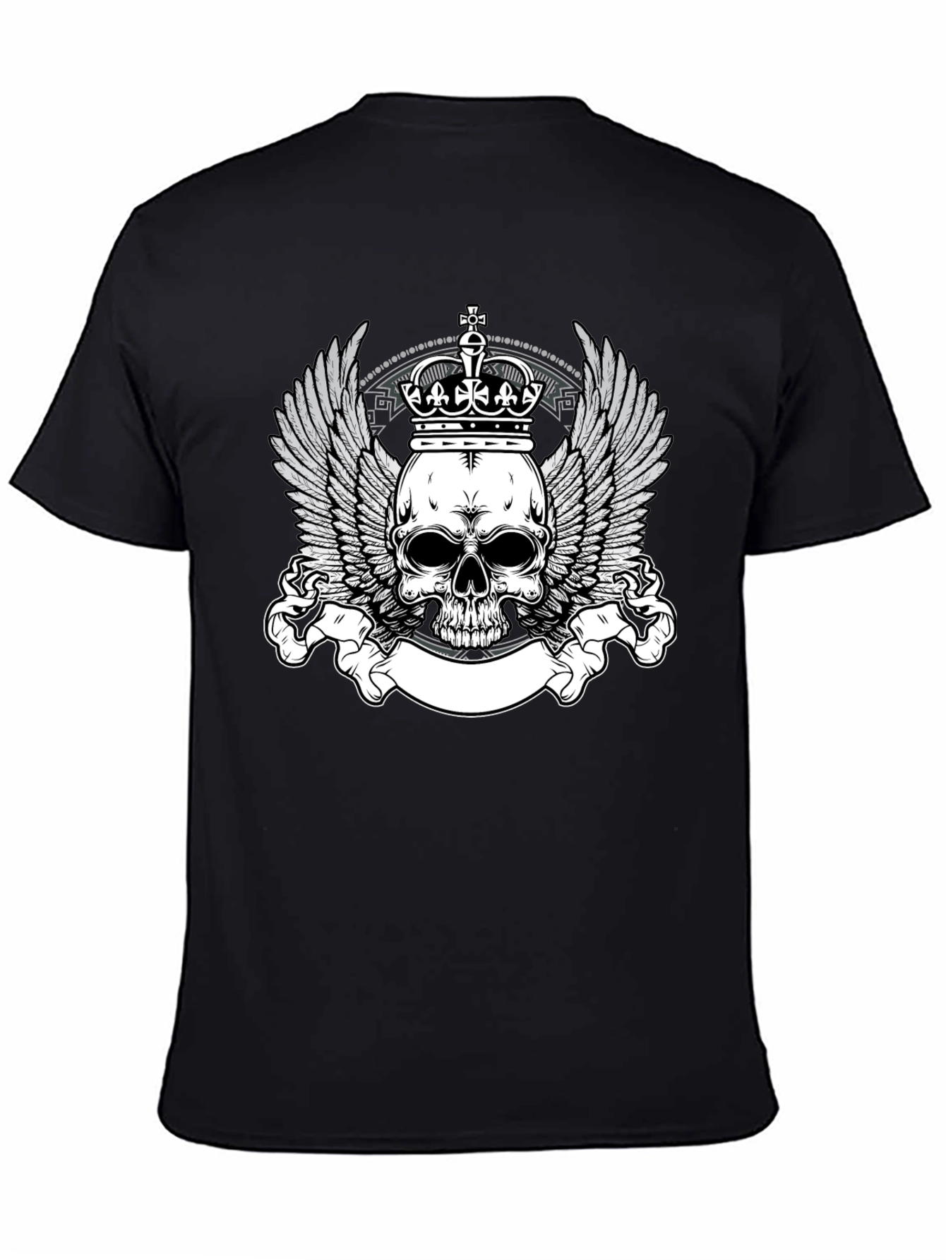 Skull Crown Wings Graphic Black T-Shirt