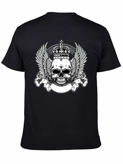 Skull Crown Wings Graphic Black T-Shirt