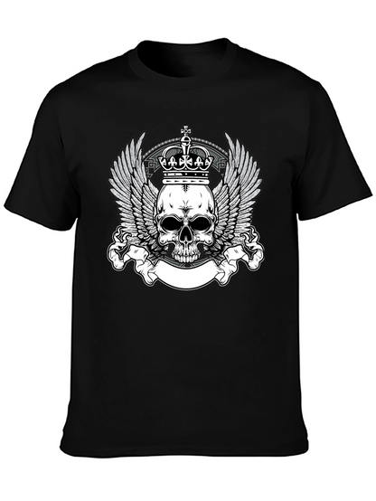 Skull Crown Wings Graphic Black T-Shirt