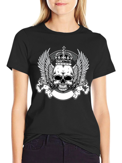 Skull Crown Wings Graphic Black T-Shirt
