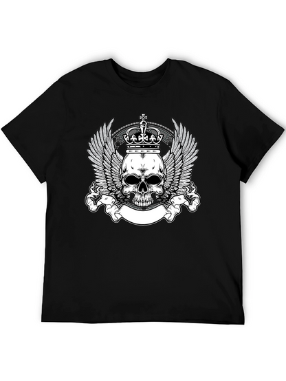 Skull Crown Wings Graphic Black T-Shirt