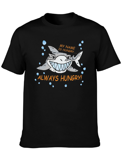Always Hungry Shark Graphic Print Black T-Shirt
