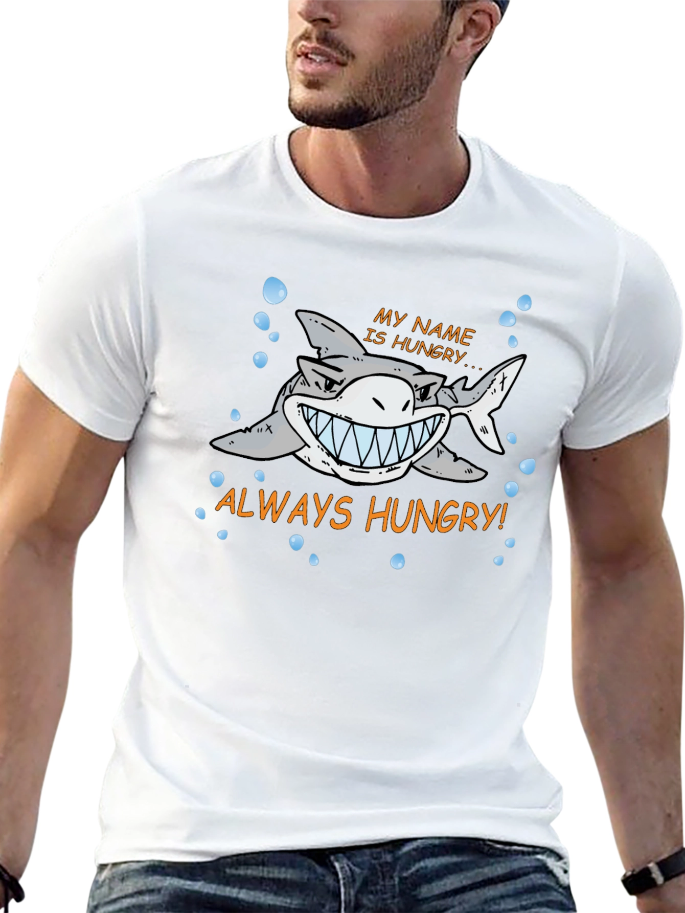 Always Hungry Shark Graphic Print Black T-Shirt