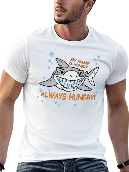 Always Hungry Shark Graphic Print Black T-Shirt