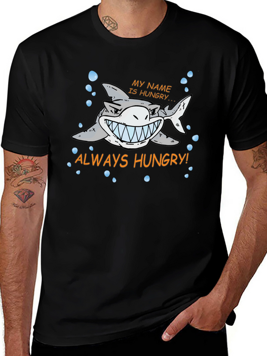 Always Hungry Shark Graphic Print Black T-Shirt
