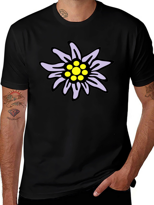 Edelweiss Flower Graphic T-Shirt - Casual Black Tee