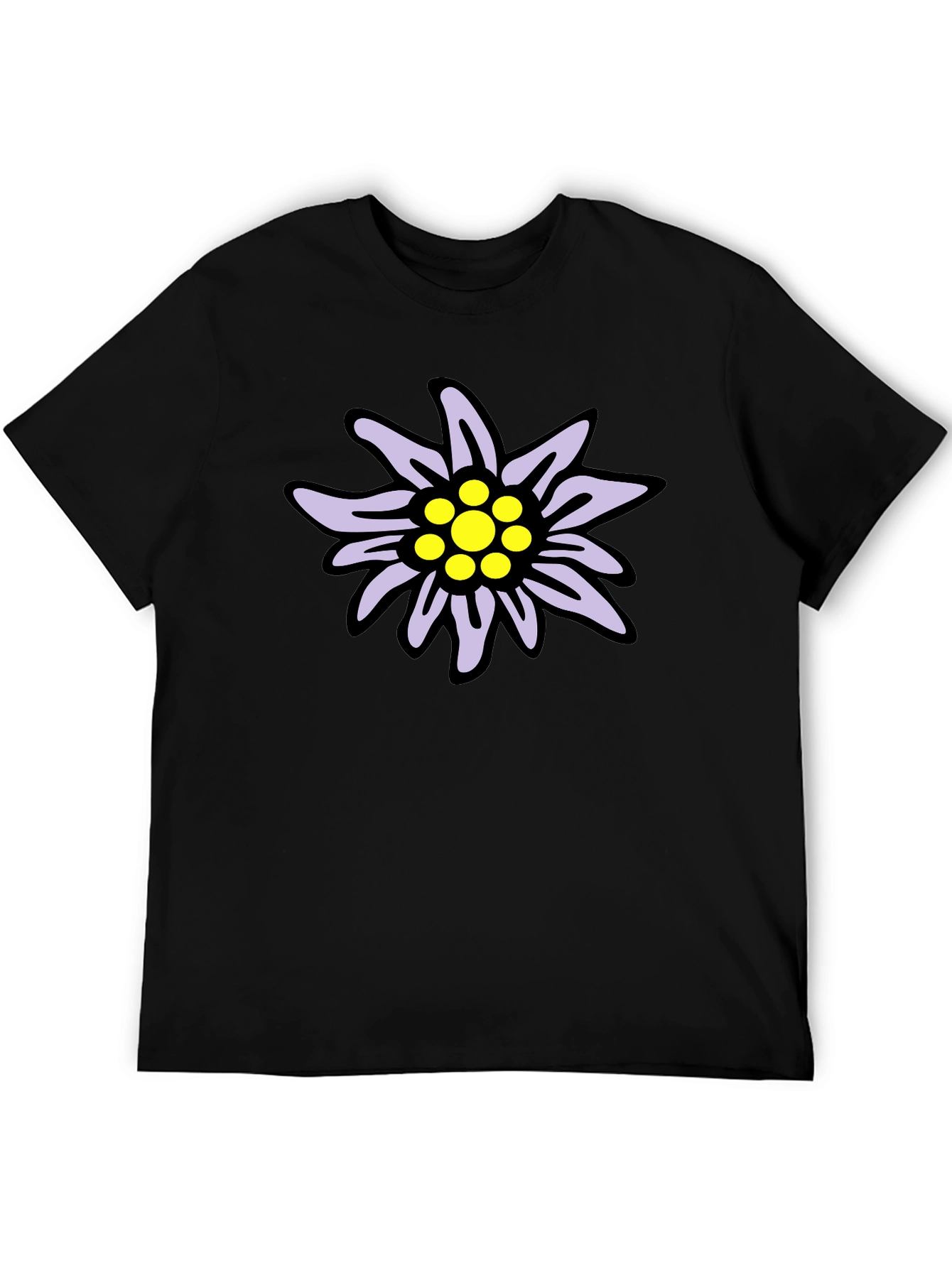 Edelweiss Flower Graphic T-Shirt - Casual Black Tee