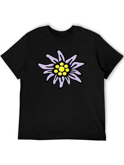 Edelweiss Flower Graphic T-Shirt - Casual Black Tee