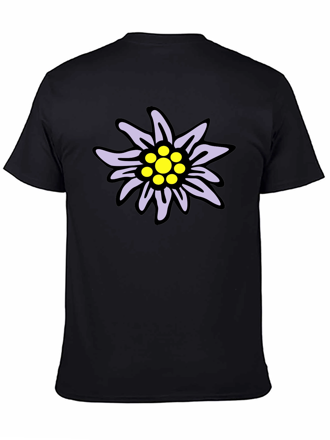 Edelweiss Flower Graphic T-Shirt - Casual Black Tee