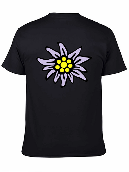 Edelweiss Flower Graphic T-Shirt - Casual Black Tee
