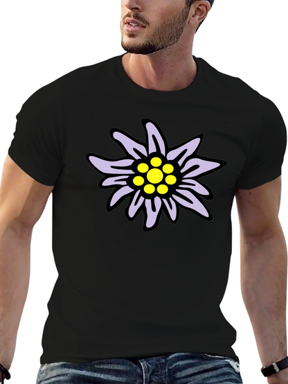 Edelweiss Flower Graphic T-Shirt - Casual Black Tee