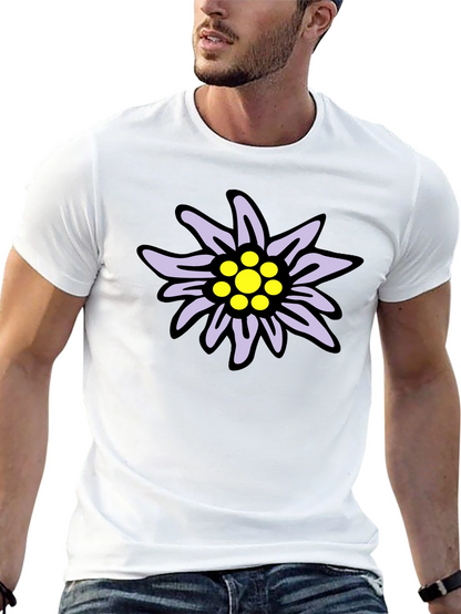 Edelweiss Flower Graphic T-Shirt - Casual Black Tee