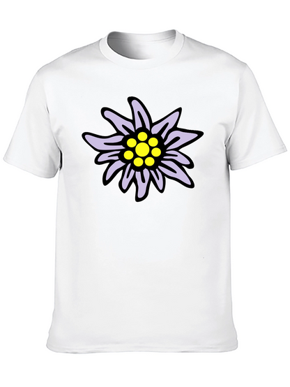 Edelweiss Flower Graphic T-Shirt - Casual Black Tee