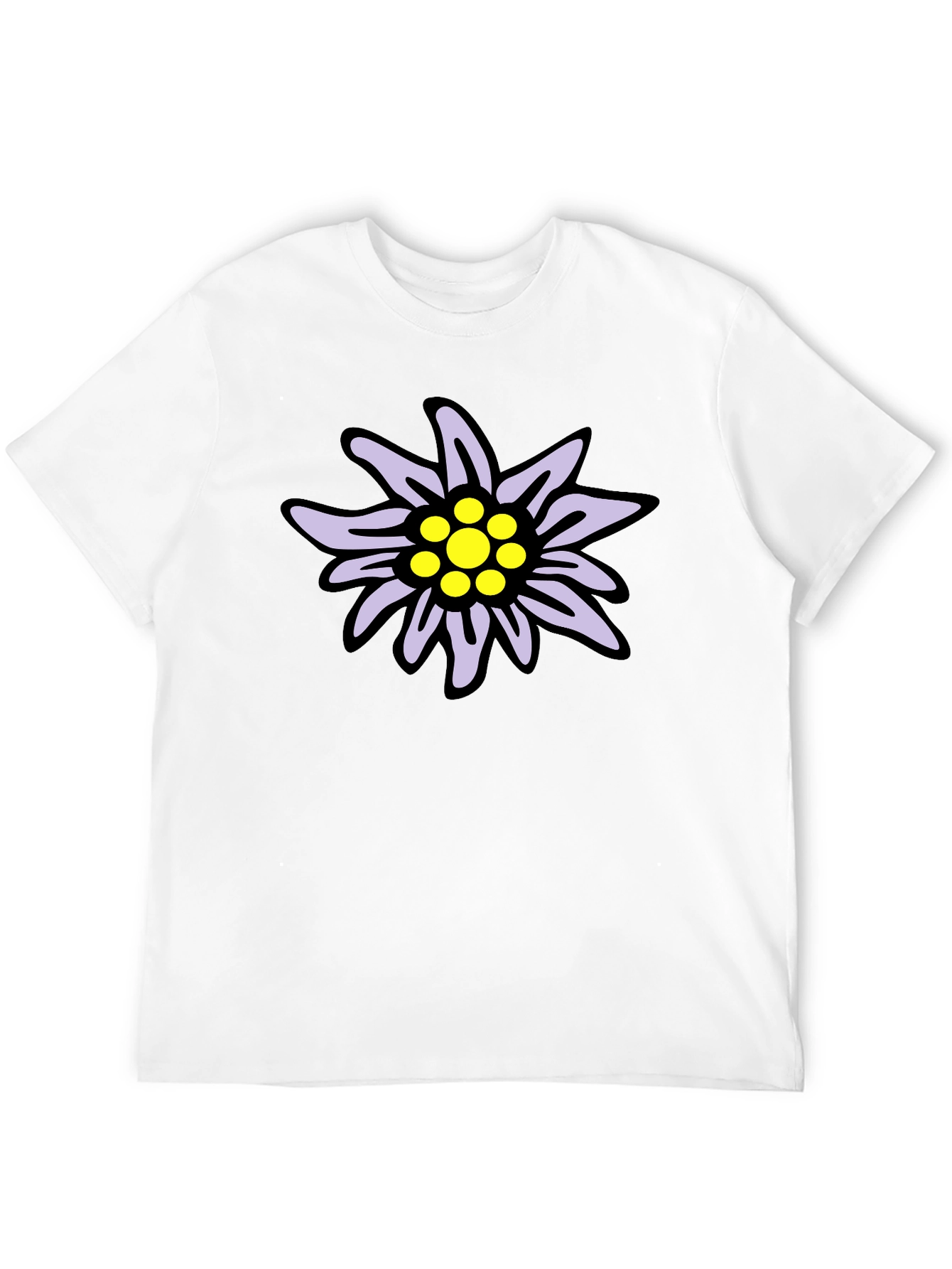 Edelweiss Flower Graphic T-Shirt - Casual Black Tee