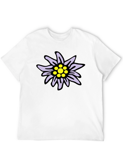 Edelweiss Flower Graphic T-Shirt - Casual Black Tee