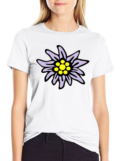 Edelweiss Flower Graphic T-Shirt - Casual Black Tee