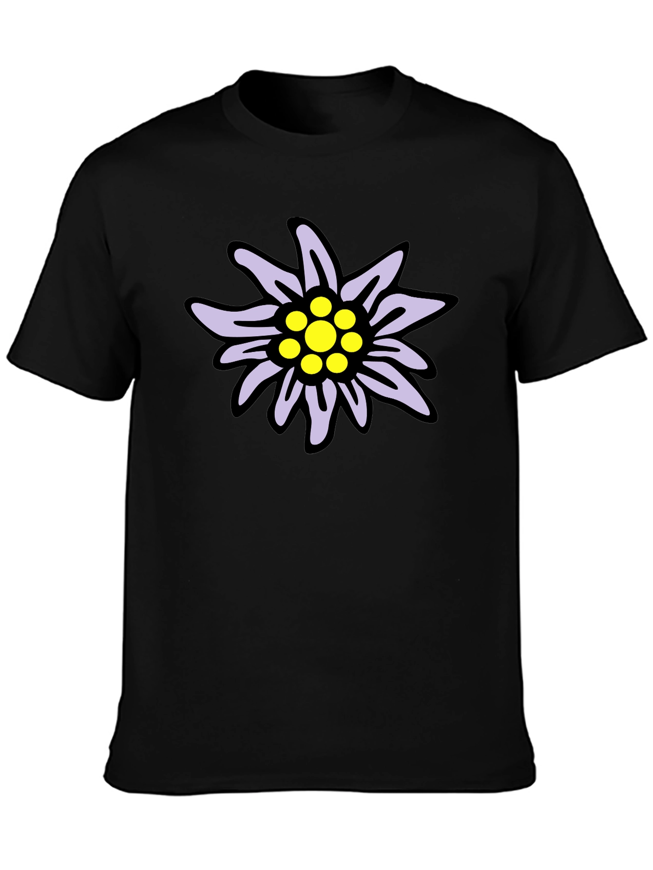 Edelweiss Flower Graphic T-Shirt - Casual Black Tee