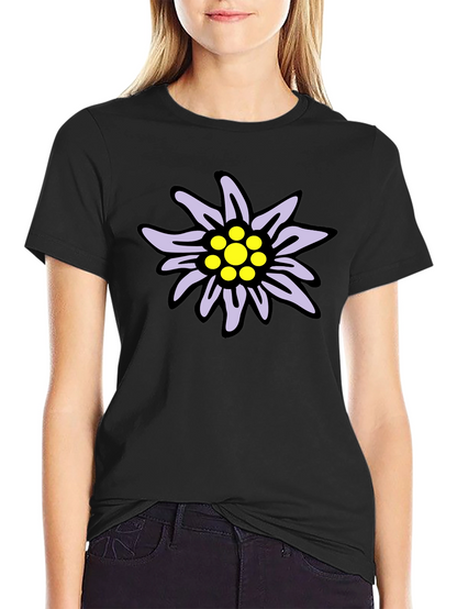 Edelweiss Flower Graphic T-Shirt - Casual Black Tee