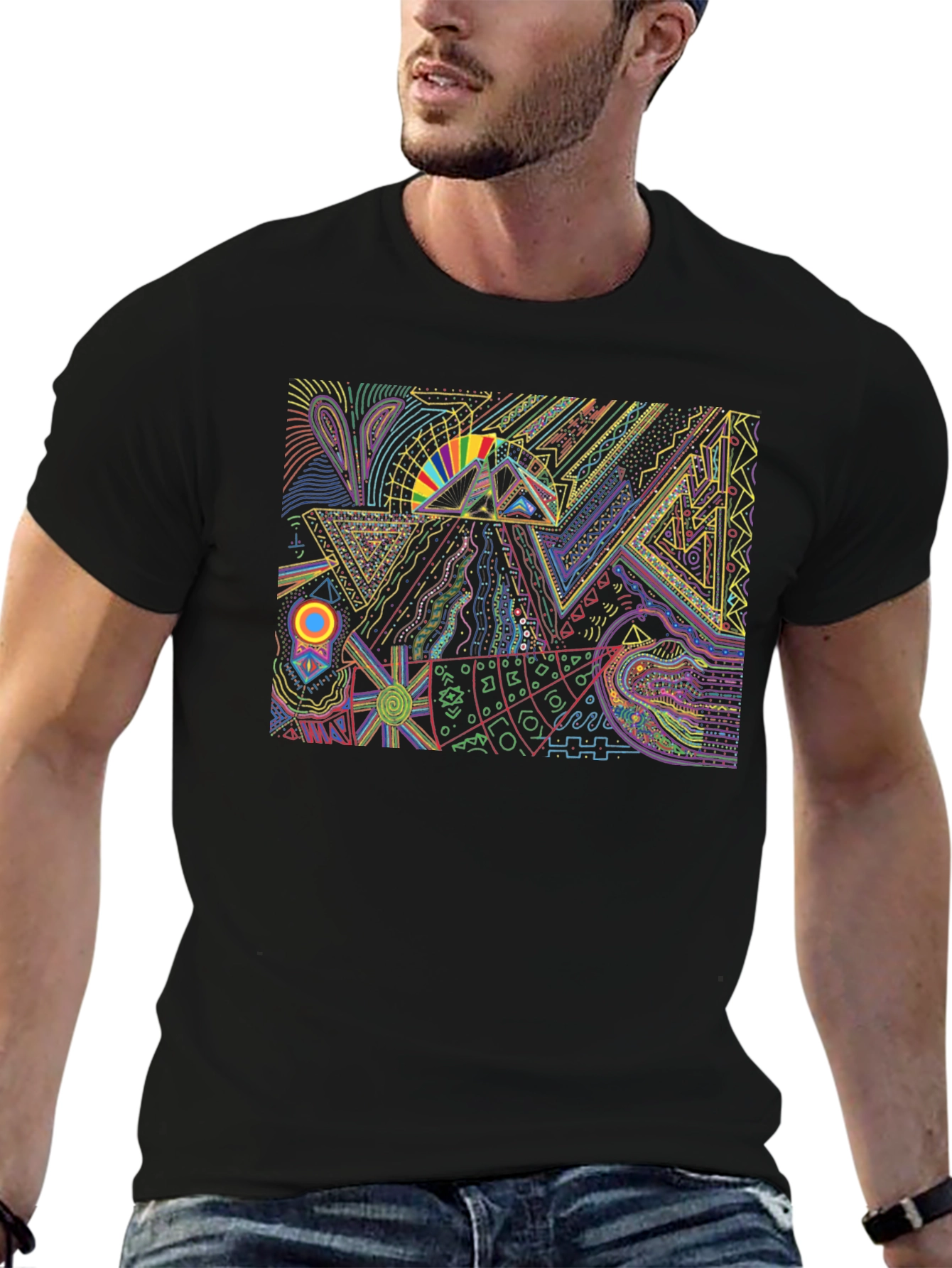 Abstract Geometric Graphic Print Black Tee