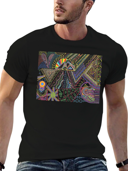Abstract Geometric Graphic Print Black Tee