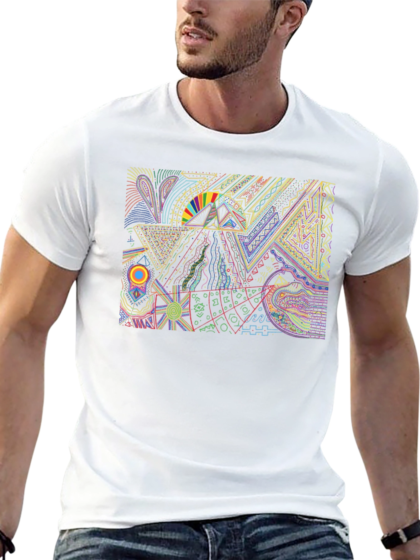 Abstract Geometric Graphic Print Black Tee