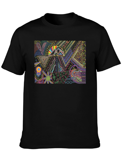 Abstract Geometric Graphic Print Black Tee