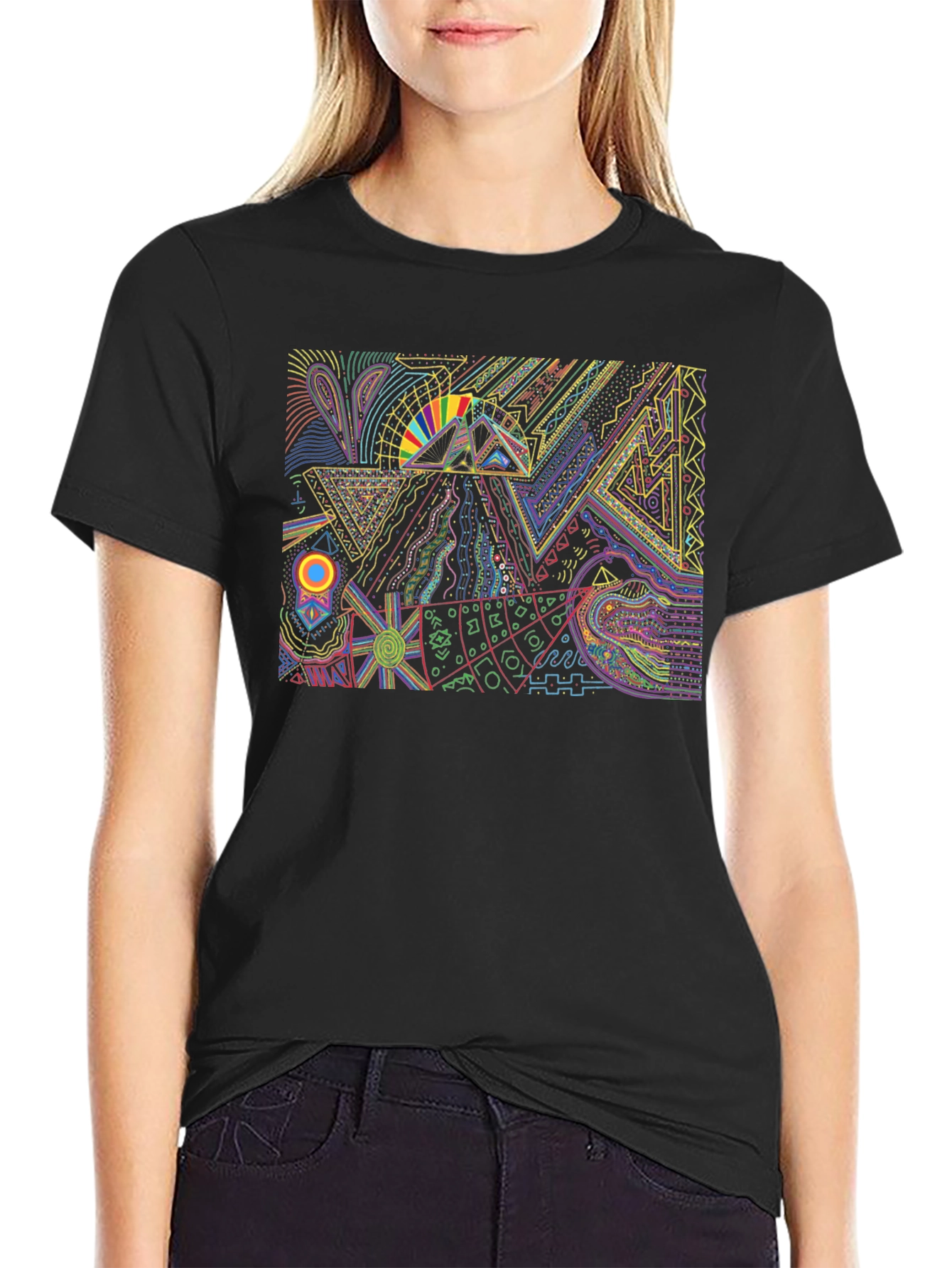 Abstract Geometric Graphic Print Black Tee
