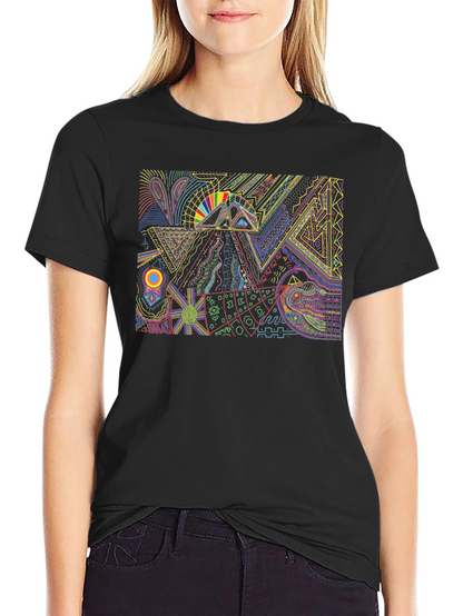 Abstract Geometric Graphic Print Black Tee