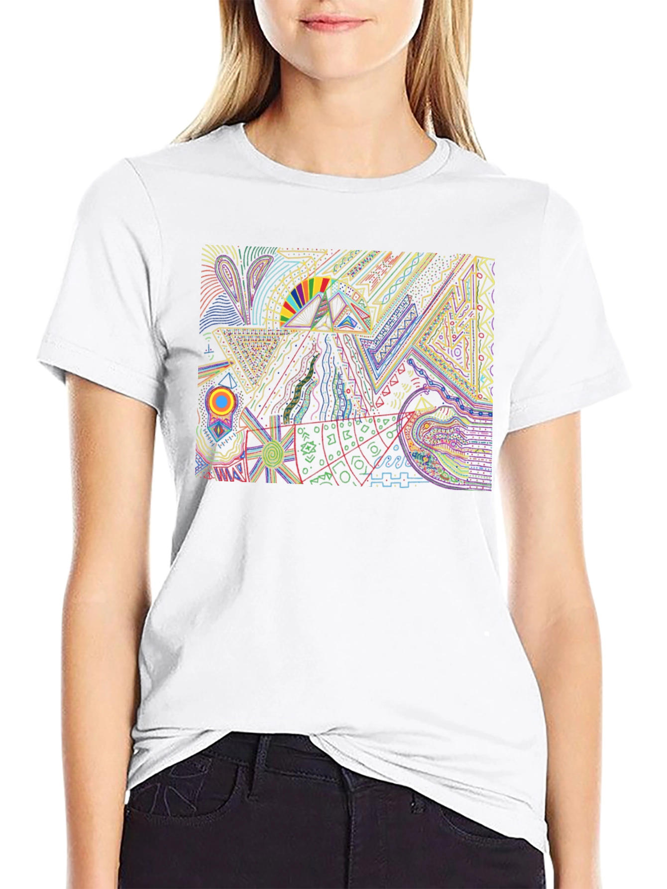 Abstract Geometric Graphic Print Black Tee
