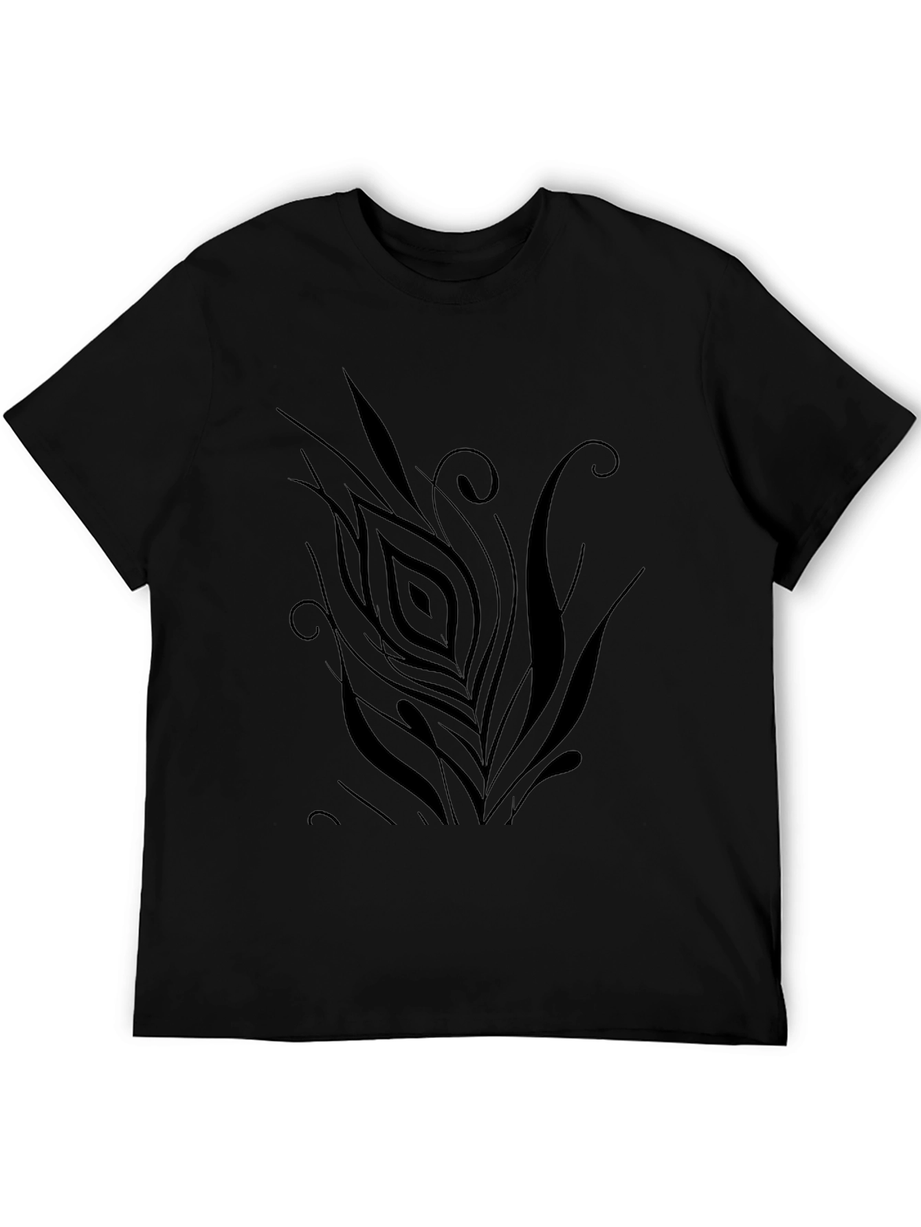 Mens Black T-Shirt with Abstract Feather Design