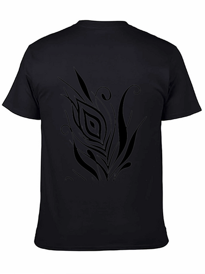 Mens Black T-Shirt with Abstract Feather Design