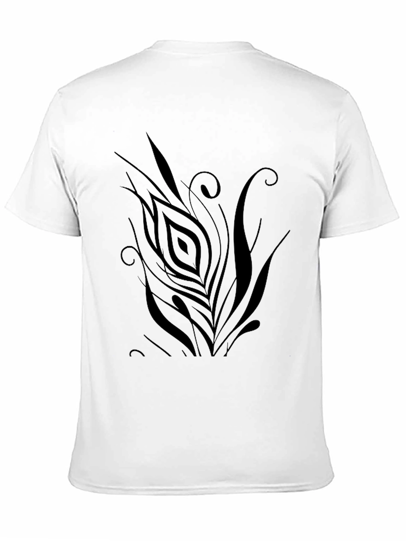 Mens Black T-Shirt with Abstract Feather Design