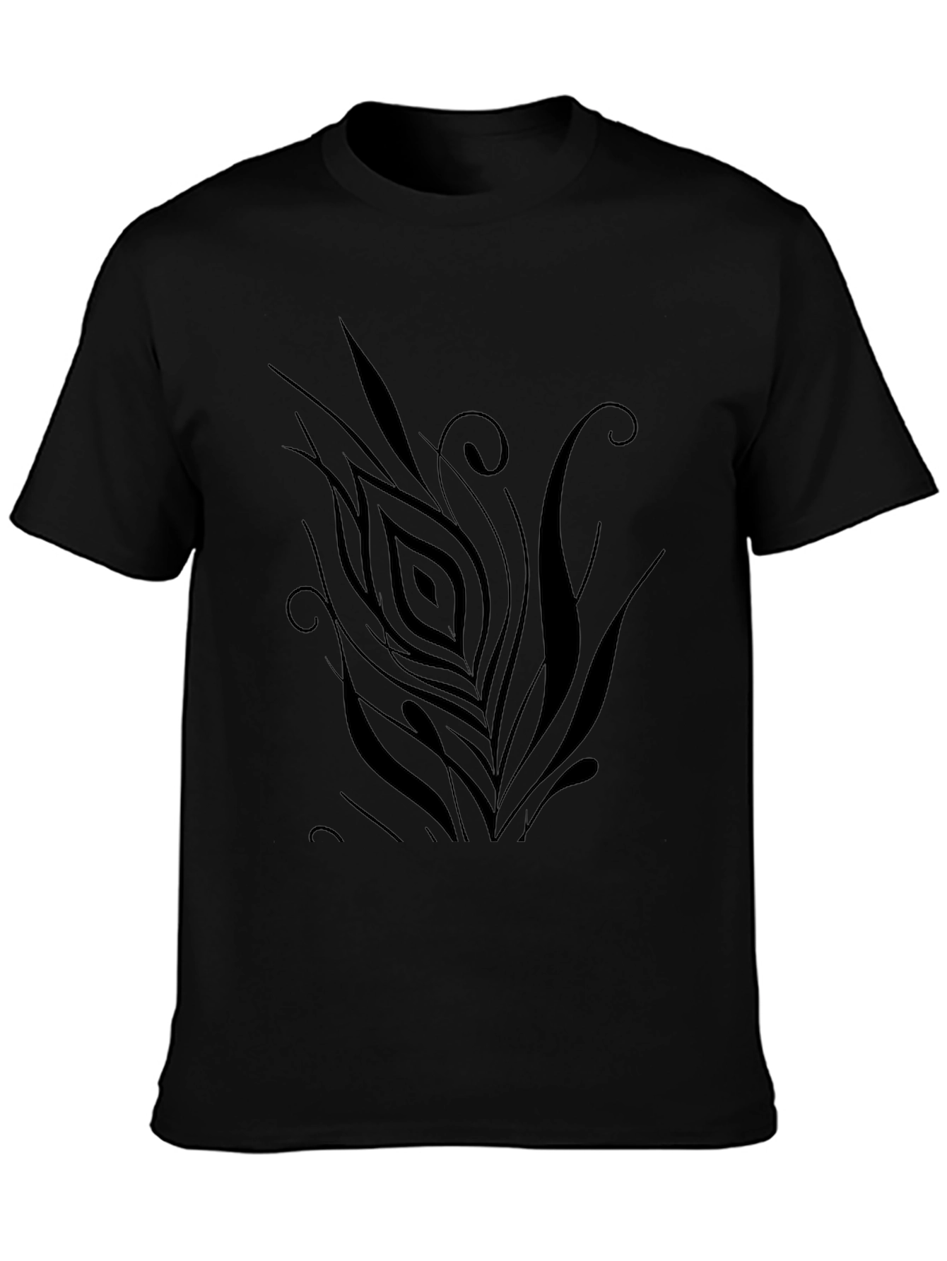 Mens Black T-Shirt with Abstract Feather Design