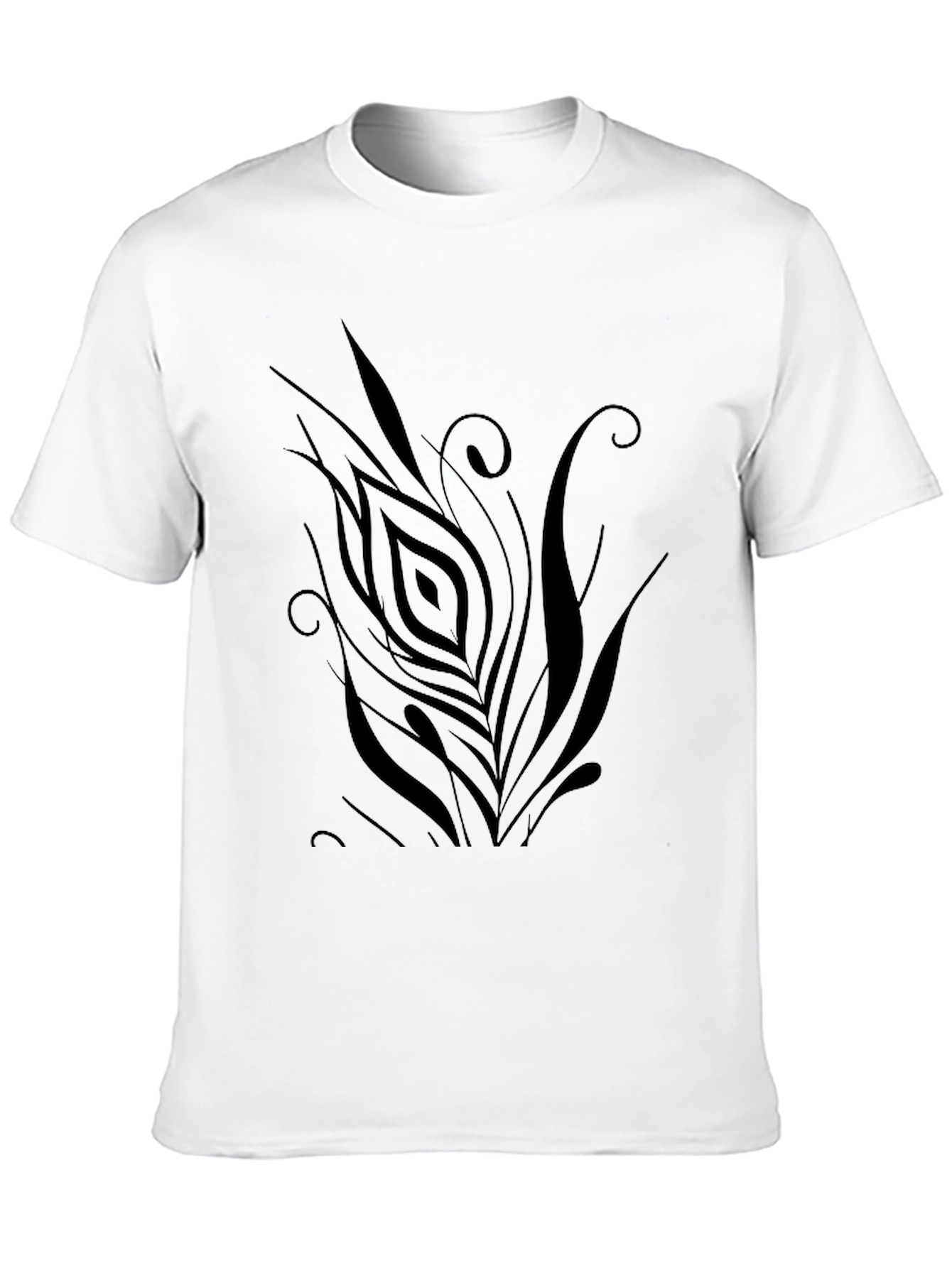 Mens Black T-Shirt with Abstract Feather Design