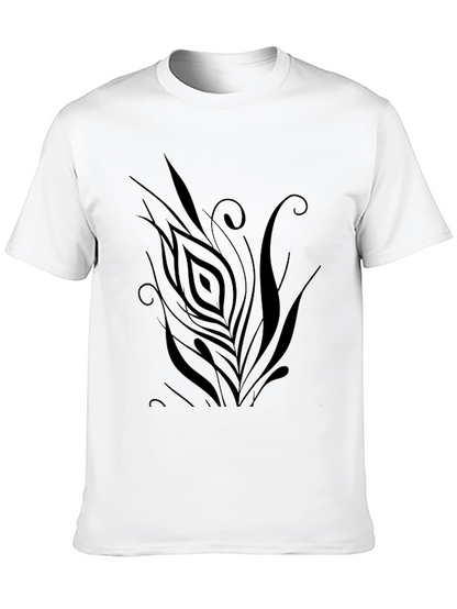 Mens Black T-Shirt with Abstract Feather Design