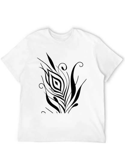 Mens Black T-Shirt with Abstract Feather Design