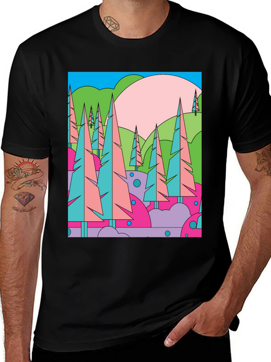 Abstract Forest Graphic T-Shirt - Retro Style Tee