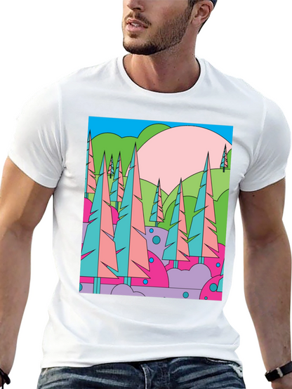 Abstract Forest Graphic T-Shirt - Retro Style Tee