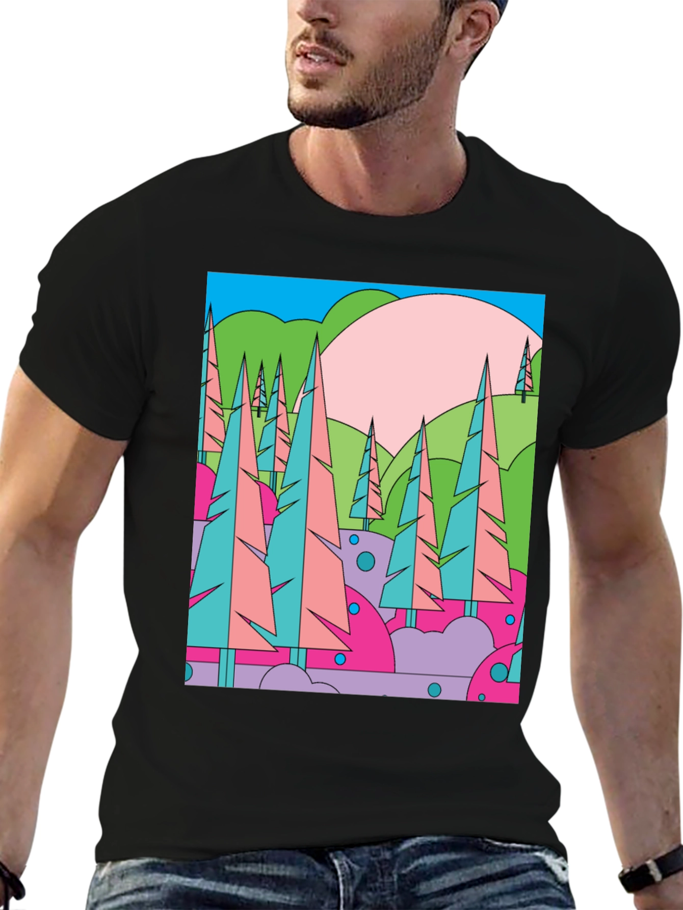 Abstract Forest Graphic T-Shirt - Retro Style Tee