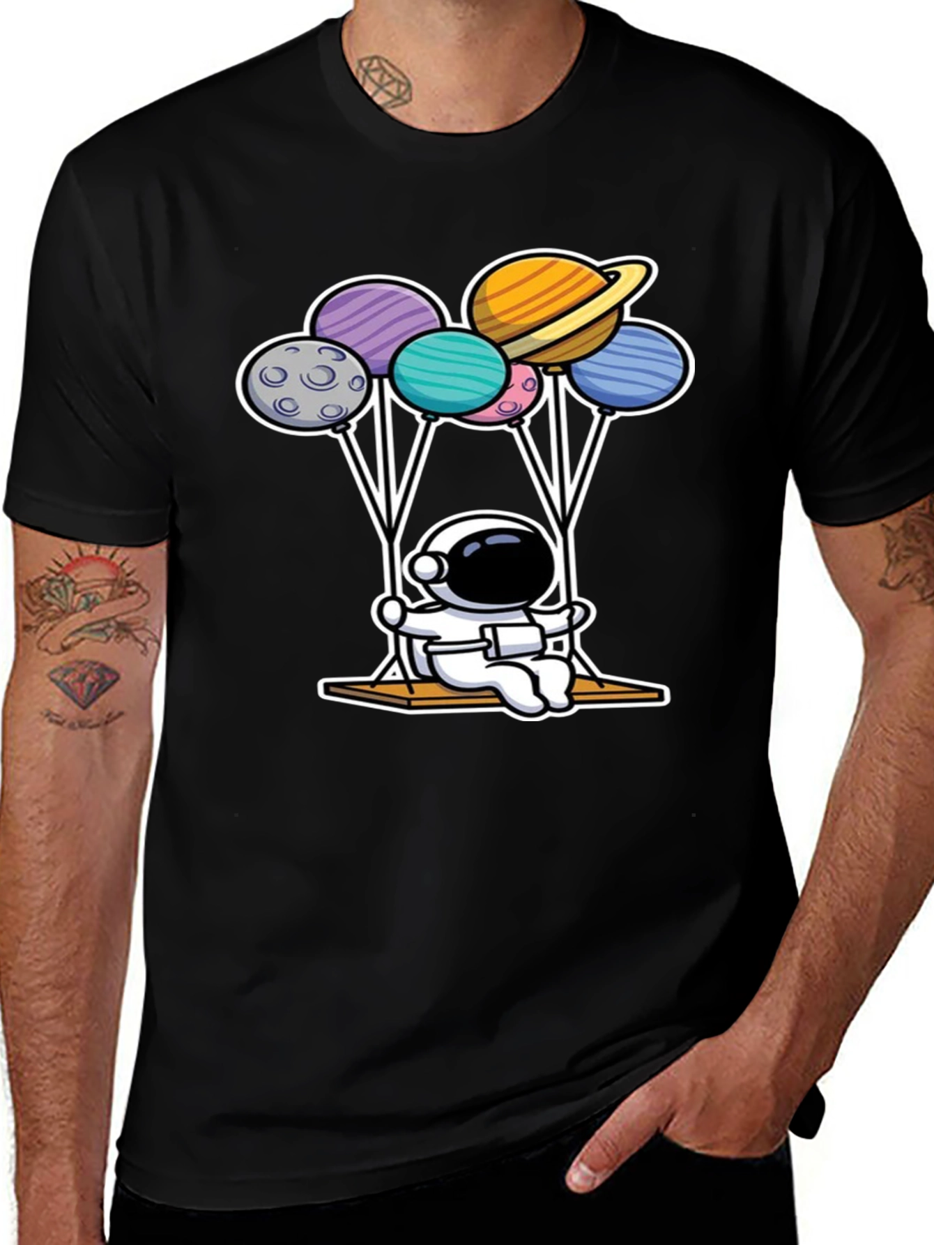 Astronaut Planet Balloon Graphic T-Shirt