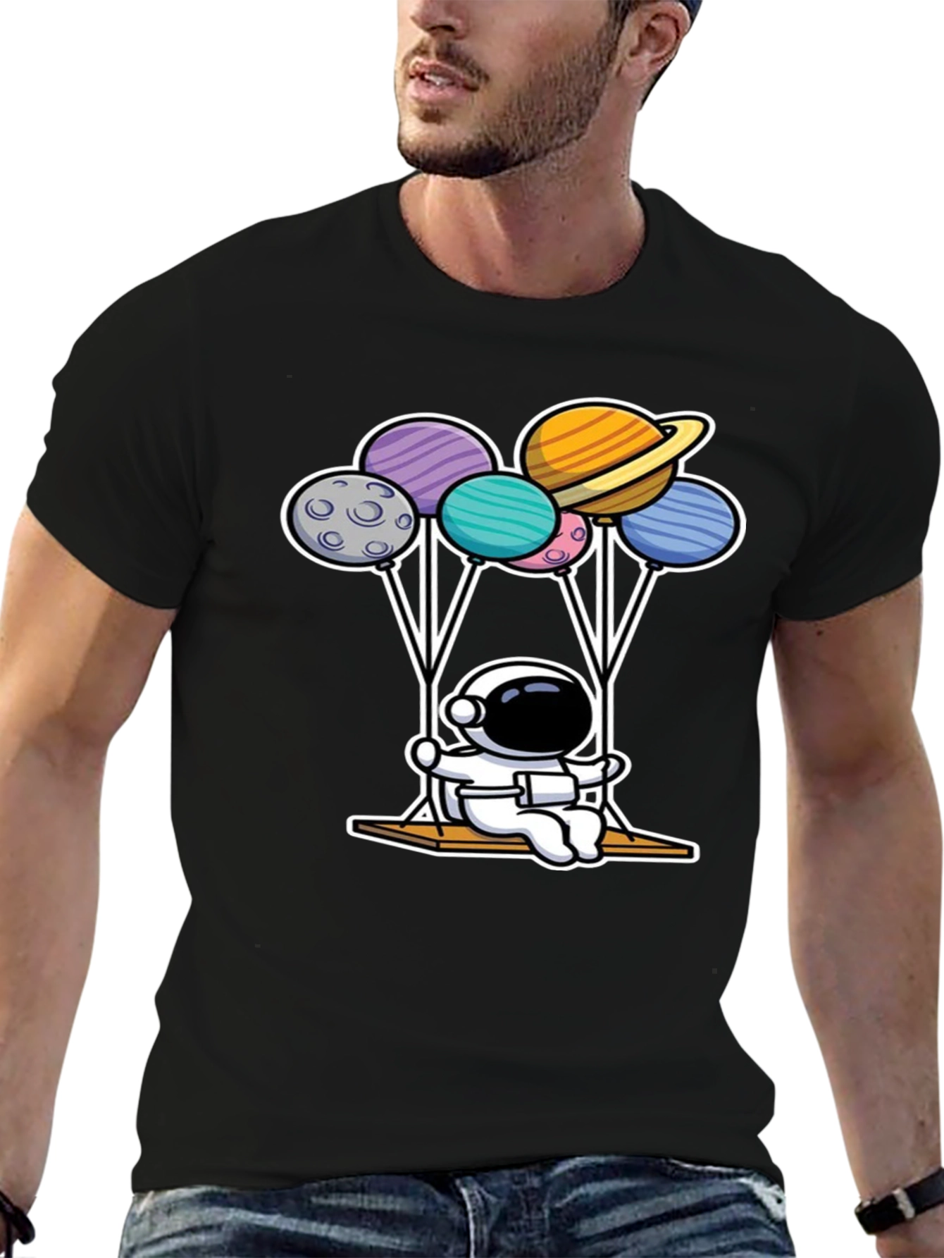 Astronaut Planet Balloon Graphic T-Shirt
