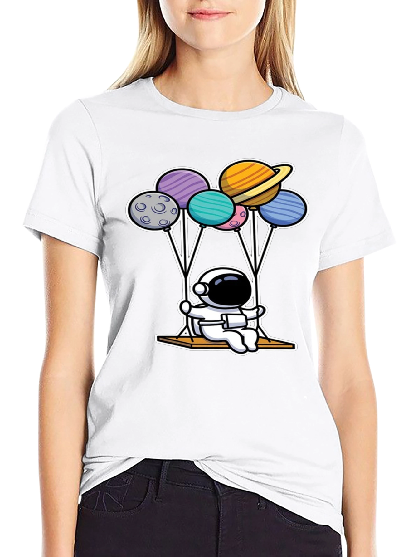 Astronaut Planet Balloon Graphic T-Shirt