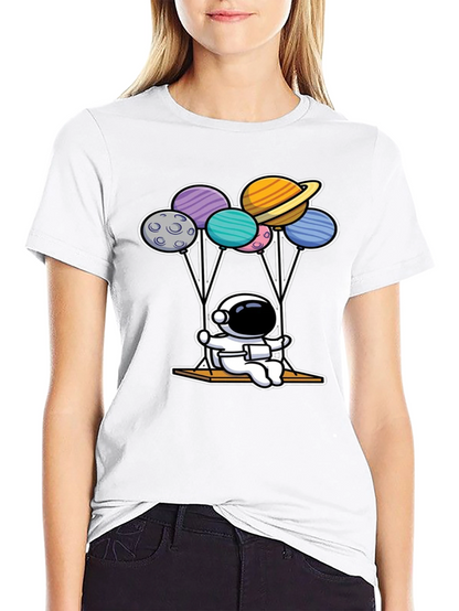Astronaut Planet Balloon Graphic T-Shirt