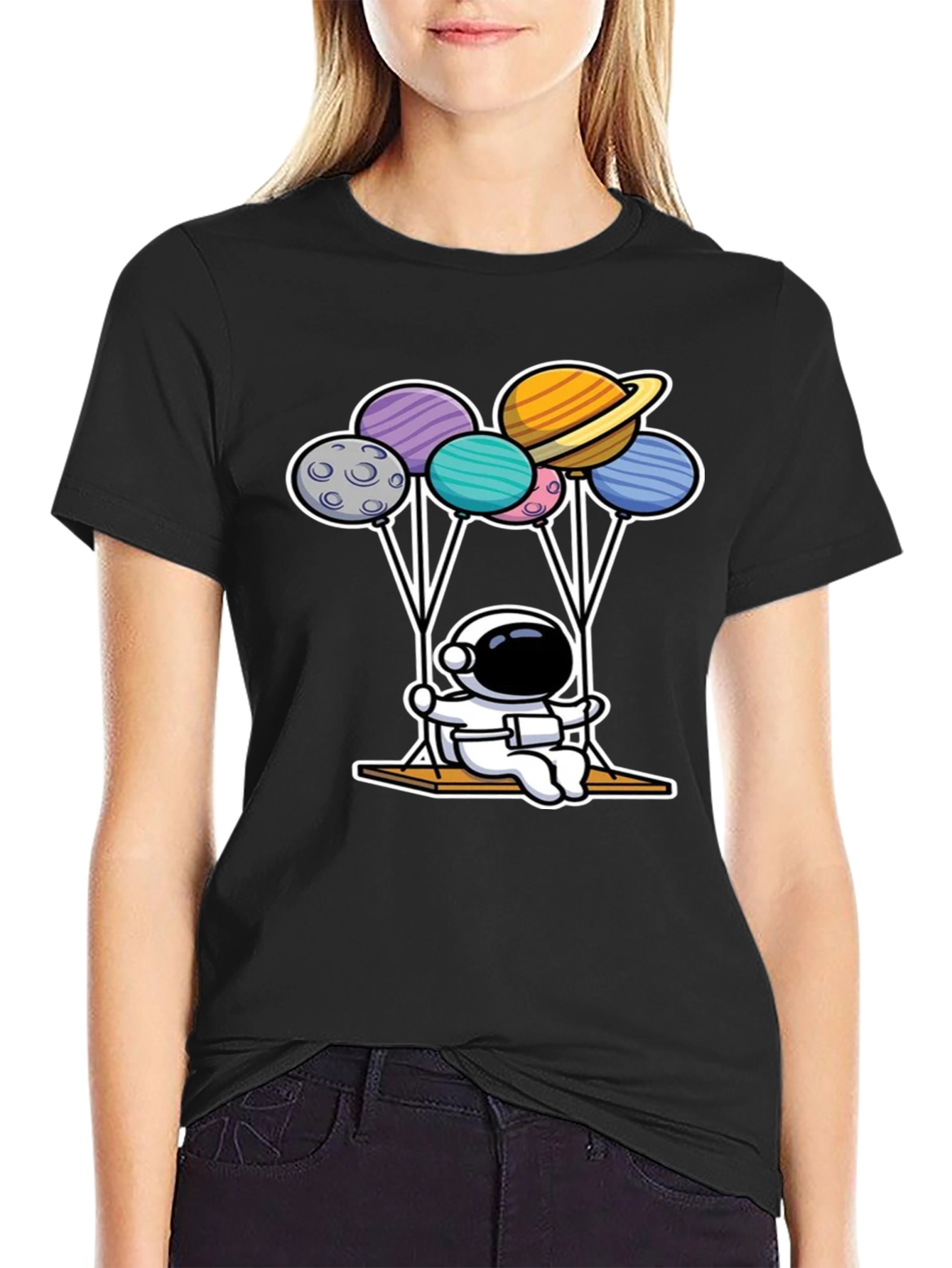Astronaut Planet Balloon Graphic T-Shirt