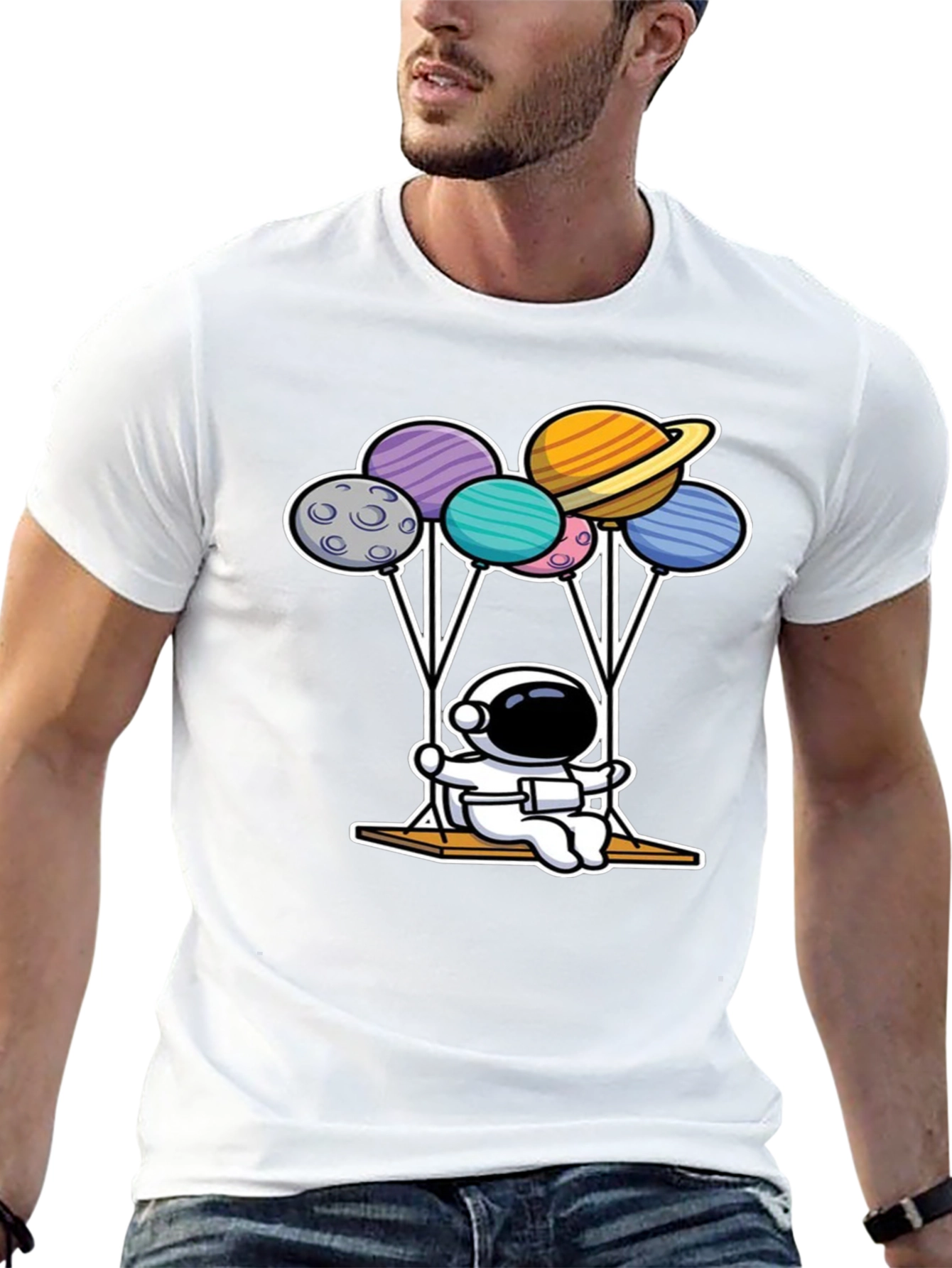 Astronaut Planet Balloon Graphic T-Shirt