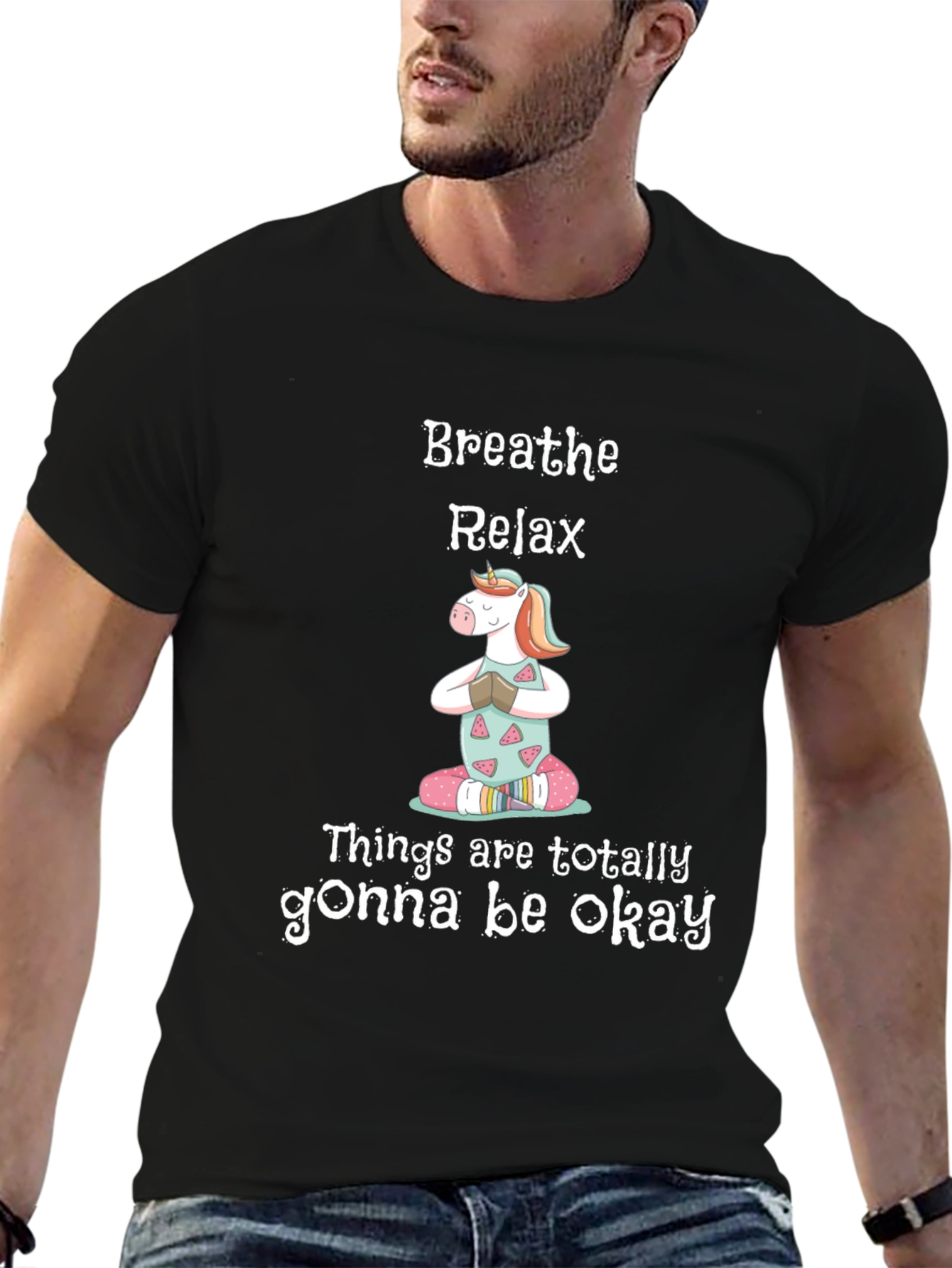 Breathe Relax Unicorn Graphic T-Shirt