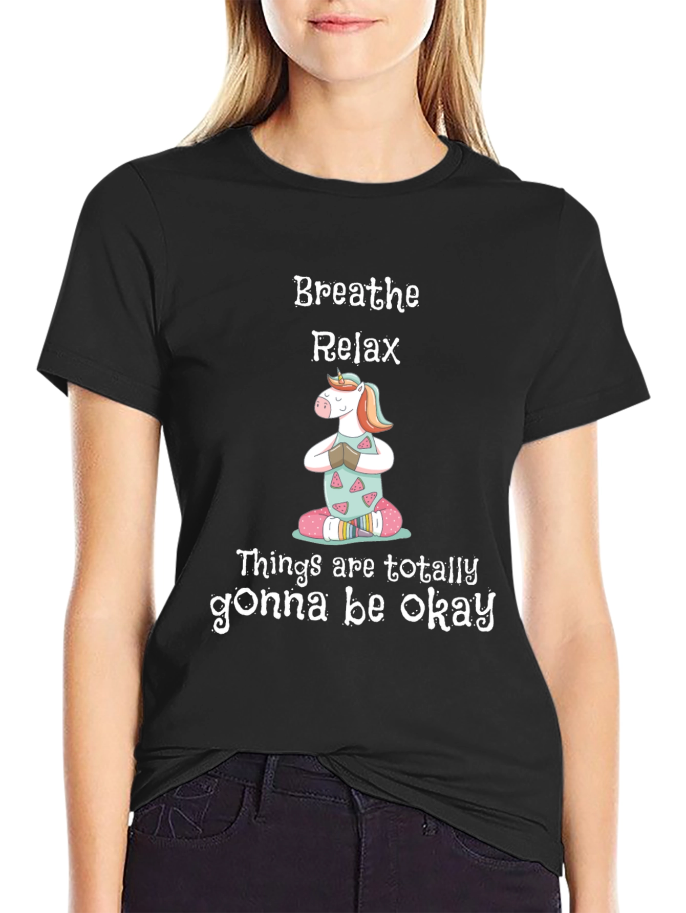 Breathe Relax Unicorn Graphic T-Shirt