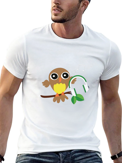 Owl with Headphones Graphic T-Shirt